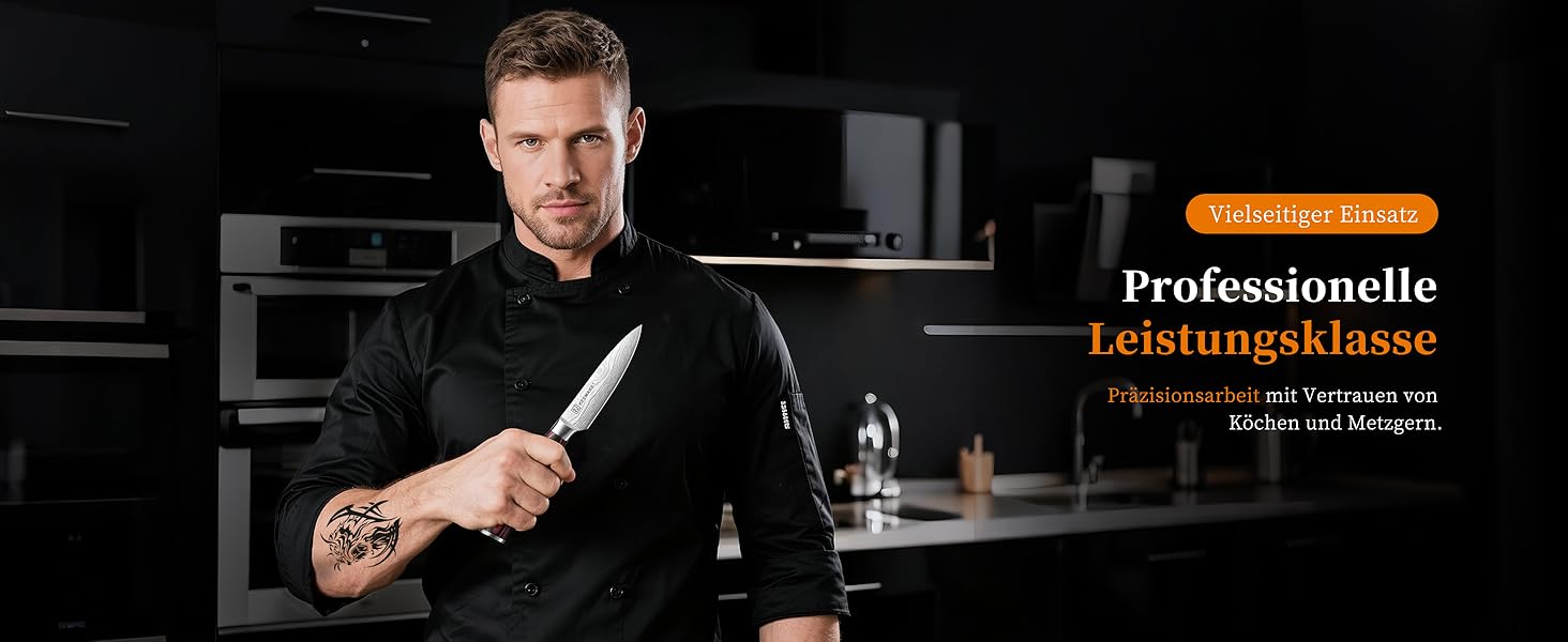 KEEMAKE Набір професійних кухонних ножів з нержавіючої сталі з захистом леза, гострі ножі шеф-кухаря та універсальні ножі для м'яса, овочів та риби (овочечистка 8.9 см)