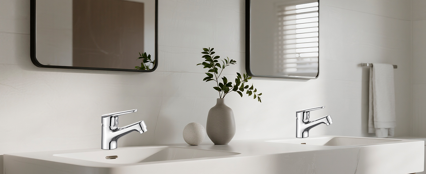 Змішувач для умивальника Ibergrif M11050 з одним важелем, високий (60 мм), хром, без підйомника, керамічна картридж, без крапель, водозберігаючий, 3/8″ з'єднання