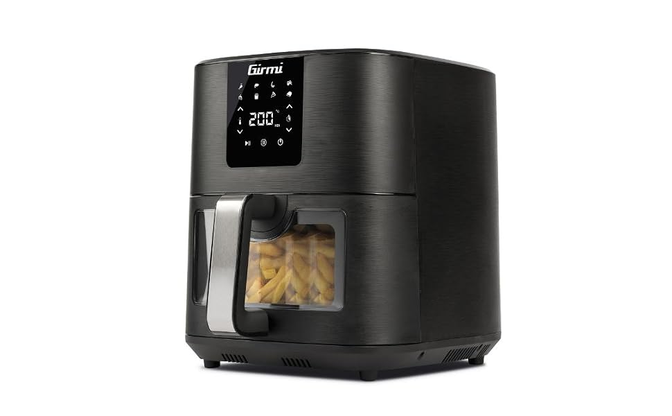 Аерофритюрниця Girmi FG26 Ecofrit Bis з двома зонами приготування, 9 л, 2400 Вт, цифровий дисплей, антипригарне покриття, чорна