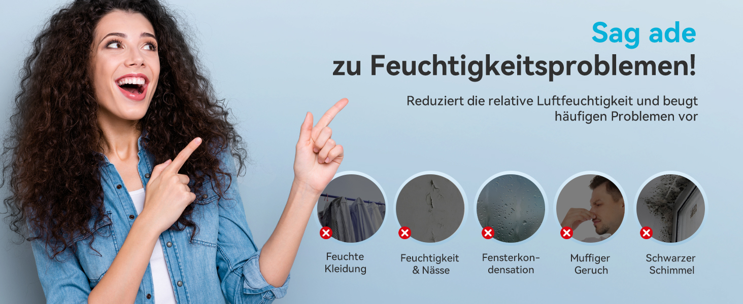 EUHOMY Електричний осушувач повітря 20л/день, для підвалу з відведенням води, тихий, з таймером та авторозморожуванням, для квартири 50м² та 150м³