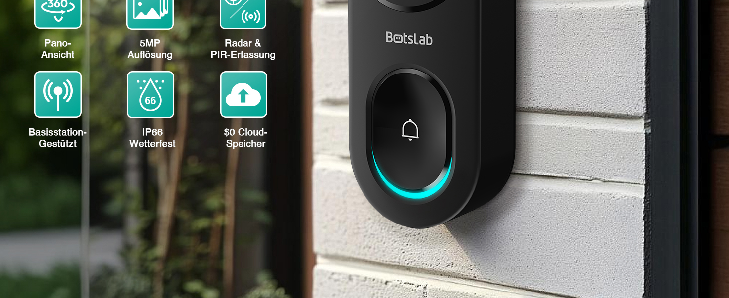 Відеодзвінок з камерою BOTSLAB 5MP, бездротовий, з AI, PIR, 360°, 2-way audio, без щомісячної плати R810