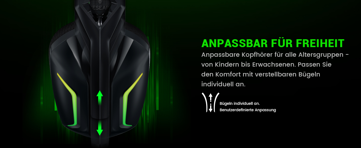 WESEARY WG1 Бездротові ігрові навушники з мікрофоном 2.4G для PS5, PS4, PC, Switch, Mac, Bluetooth, 7.1 Surround Sound, шумозаглушення, LED підсвітка, 50 годин роботи, Jade-Nebel