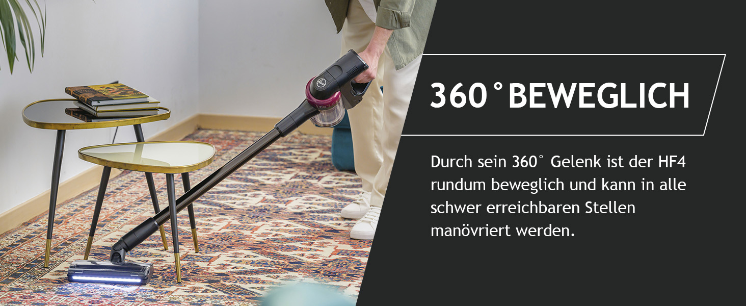 Маневрений акумуляторний пилосос Hoover на 360 з насадкою для шерсті домашніх тварин і світлодіодом на площу 120 м, бездротовий для всіх типів підлоги, насадка для підлоги із захистом від заплутування всмоктаного волосся HF410P (Home)