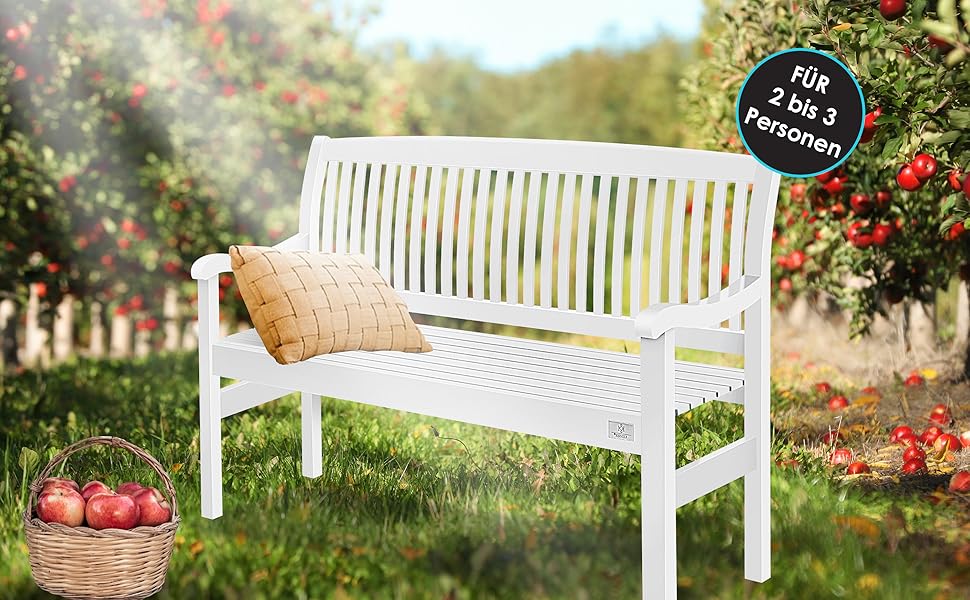 Садова лавка KESSER® дерев'яна для 3-4 осіб, біла 125 см, з чохлом - міцна паркова лавка з масиву для балкона, тераси та саду