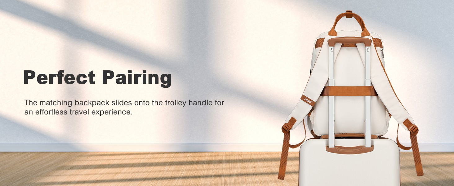 Набір валіз KONO: 3-в-1 (рюкзак, валіза на колесах, косметичка) з ABS+PC, TSA-замок, 4 колеса (кремовий/коричневий)