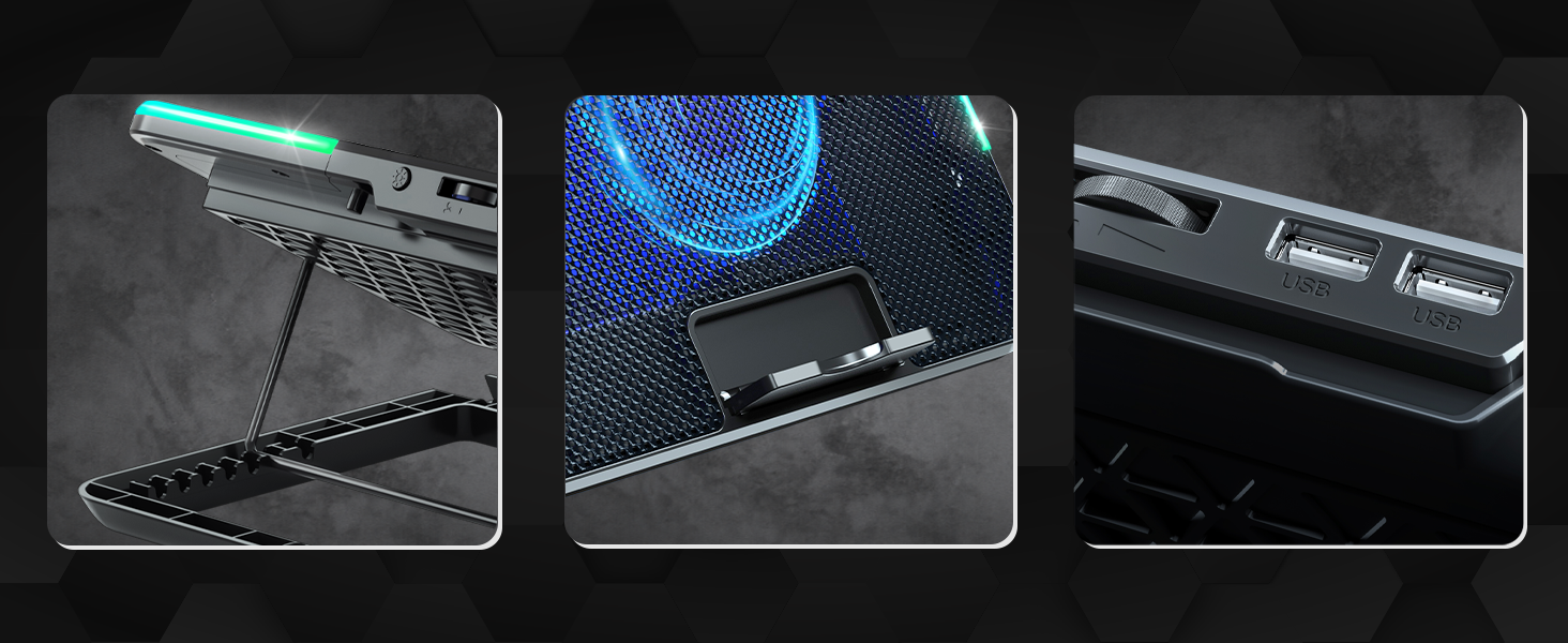 Охолоджувач для ноутбука Empire Gaming Guardian C600 (12''-15.6''), 6 вентиляторів, RGB-підсвітка, 5 рівнів висоти та знімний тримач