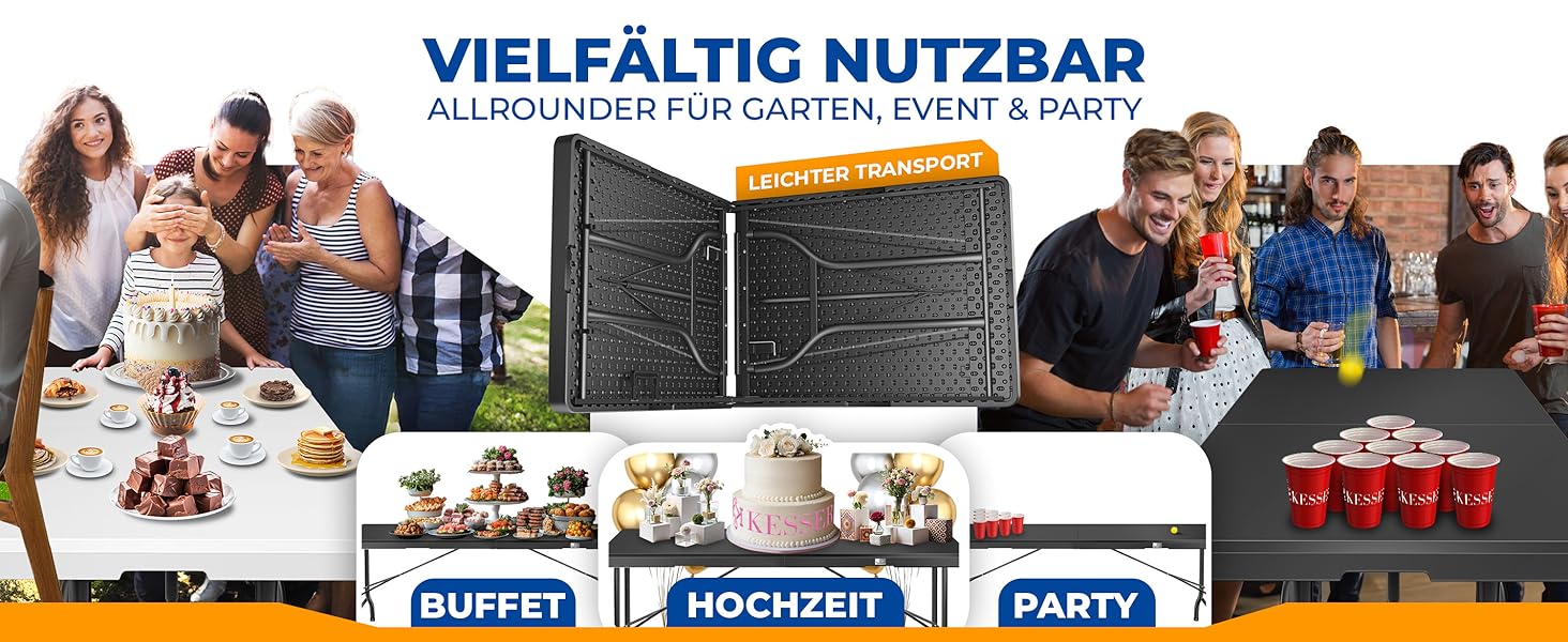 Стол KESSER® для пікніка, кемпінгу та саду, розкладний, 183x76 см, на 6 осіб, з чохлом та ручкою, антрацит