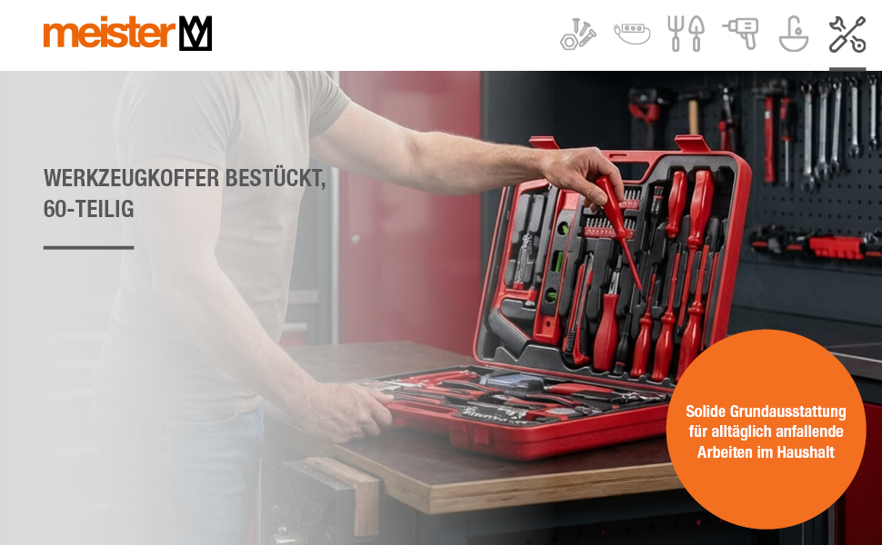 Набір інструментів Meister 60 предметів у кейсі - універсальний набір для дому та майстра, повний комплект інструментів 8973630