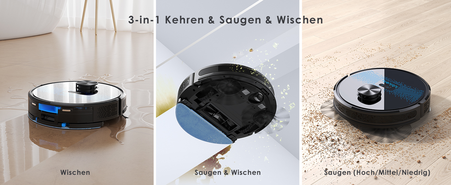 Робот-пилосос Lubluelu SL60 Pro 3-в-1 з док-станцією, Lasernavigation, APP управління, 4500Pa, для твердих поверхонь, килимів, шерсті тварин