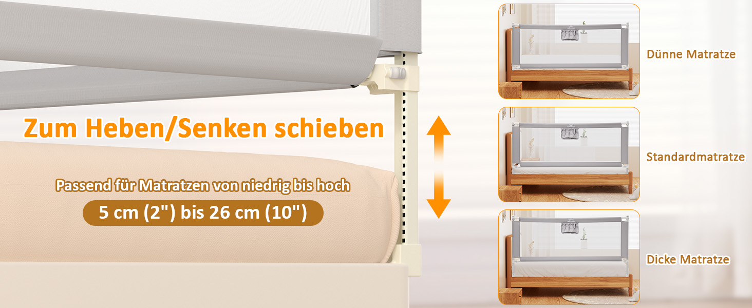 Бортики для ліжка дитячі 3 шт., захисні грати на ліжко для малюків (2x200 см + 1x180 см), сірі, складані