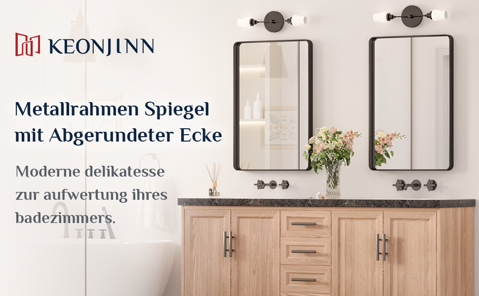 Дзеркало настінне Keonjinn Wand Spiegel чорного кольору 40x50 см з металевим каркасом, прямокутна форма. Підходить для ванної кімнати, вітальні, спальні, коридору.