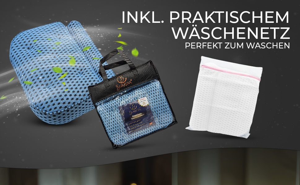 Подушка для ванни з сіткою для прання - Максимальний комфорт та розслаблення з новітньою технологією Air Mesh. Подушка для ванни з 7 міцними присосками. Подушка для шиї/голови (світло-блакитна)