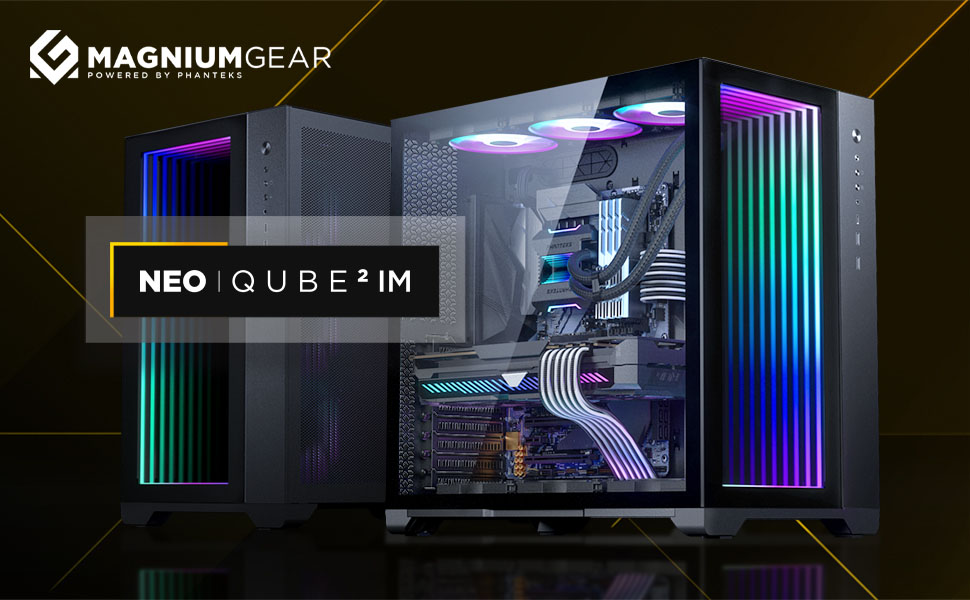 Корпус Magniumgear Neo Qube 2 IM ATX, подвійна камера, Digital-RGB, дзеркальна передня панель Infinity, скляні панелі, чорний