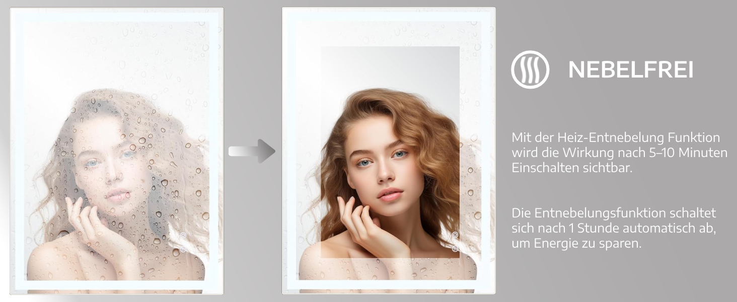 Дзеркало для ванної кімнати з підсвіткою 80x60 см, LED дзеркало з 3 кольорами світла, регульована яскравість, захисне скло, сенсорне управління, функція пам'яті, запобігання запотіванню, 60L x 80B cm