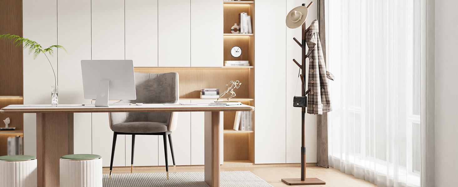 Дерев'яний вішак для одягу, стійка для одягу з 8 гачками, 30x30x180 см, коричневий