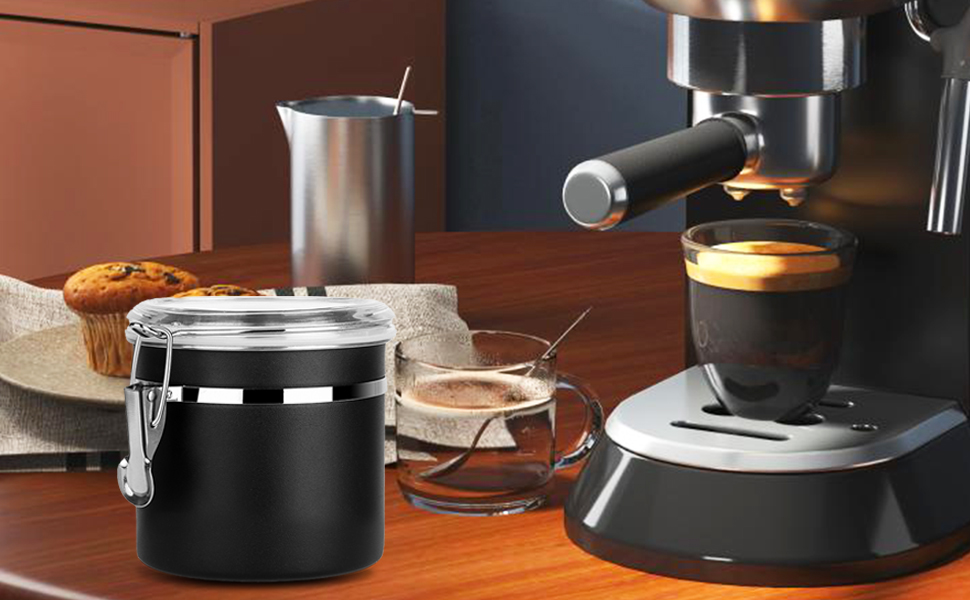 Контейнер для кави та продуктів, 2 шт., 1.2 л, нержавіюча сталь, чорний. BPA-free