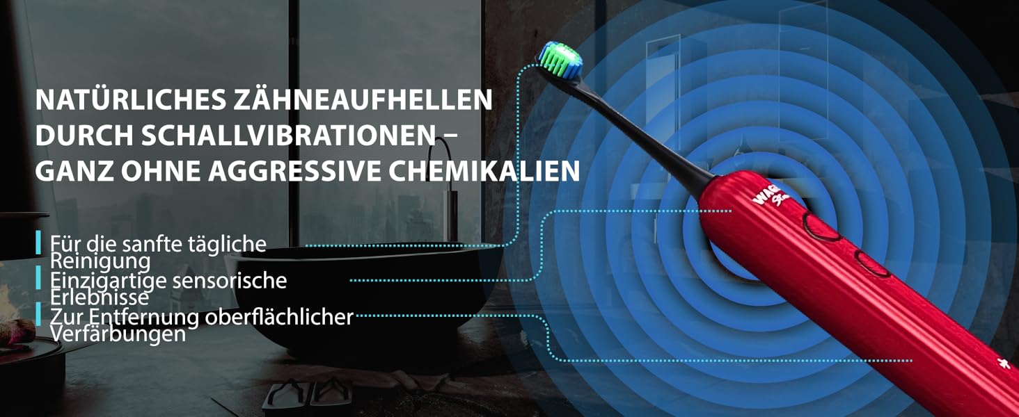 Електрична зубна щітка Wagner Stern VibroWave Plus з 4 насадками, IPX7, червона