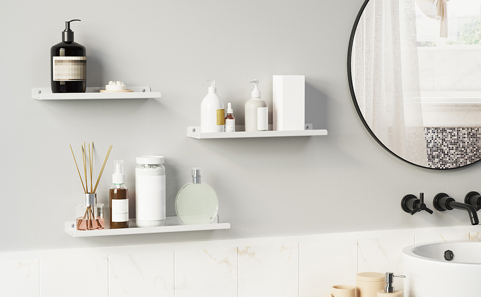 Набір металевих настінних полиць SONGMICS (3 шт.), підвісні полиці в індустріальному стилі для вітальні, кухні та ванної кімнати, білий колір, LFS12BK