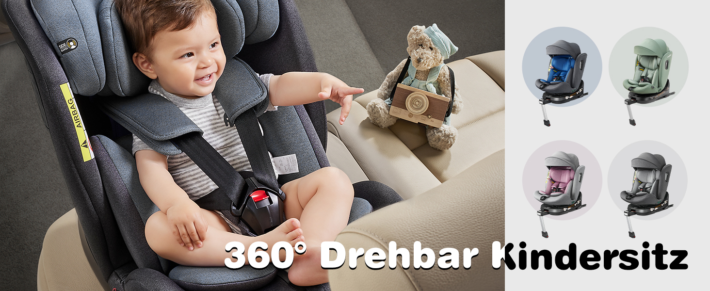 Дитяче автокрісло, що обертається на 360 Jovikids, з ISOFIX, i-Size (ECE R129) Дитяче автокрісло групи 01/2/3 Автокрісло, звернене проти напрямку руху, з функцією відкидання та знімним навісом (40-150 см, 0-36 кг, 0-12 років) (рожевий)