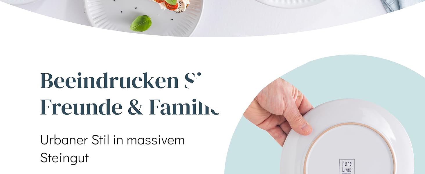 Набір посуду Steingut Hygge 24 шт. для 6 осіб (світло-сірий), Tafelservice, Pure Living, TESTSIEGER