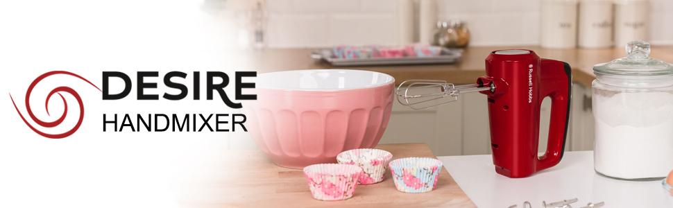 Міксер ручний Russell Hobbs Desire Red 5 швидкостей + турбо, насадки для тіста, кнопка виштовхування, підставка