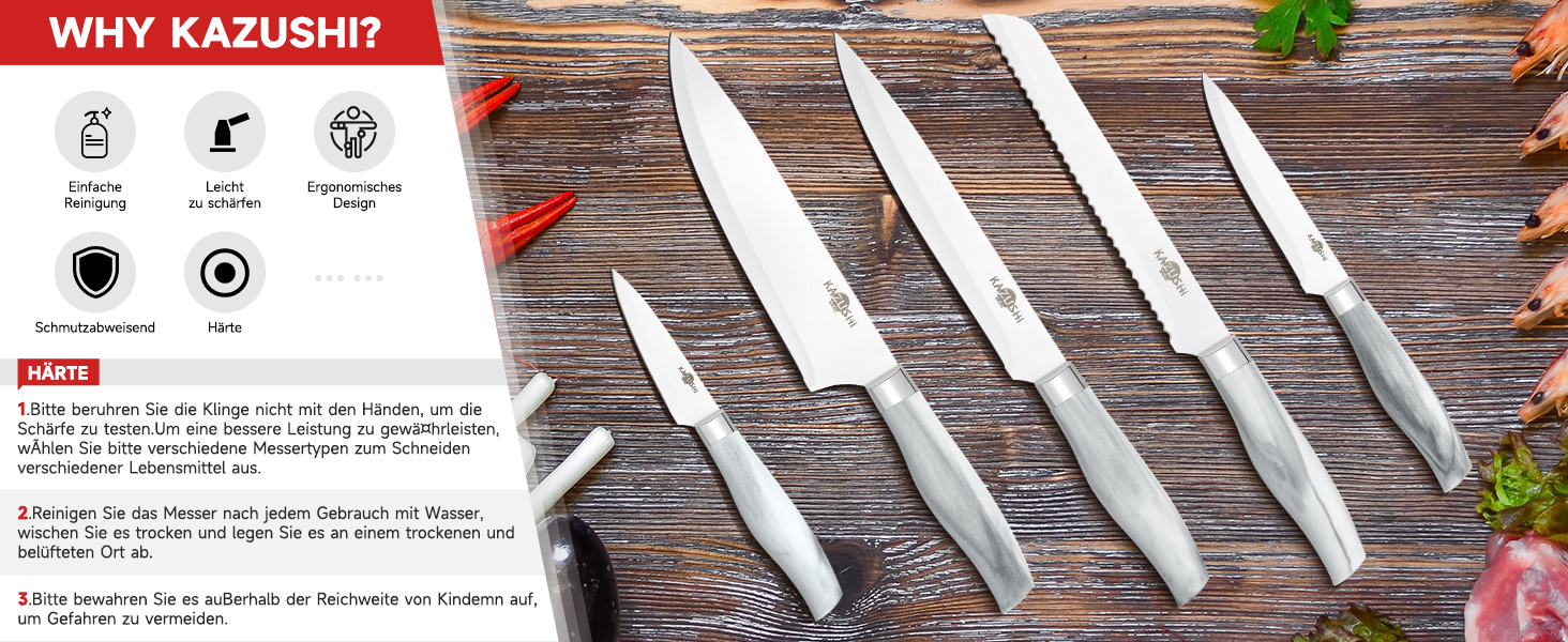 Набір кухонних ножів Messerblock Set: професійний набір з 6 предметів з нержавіючої сталі та дерев'яним блоком, з точильним каменем