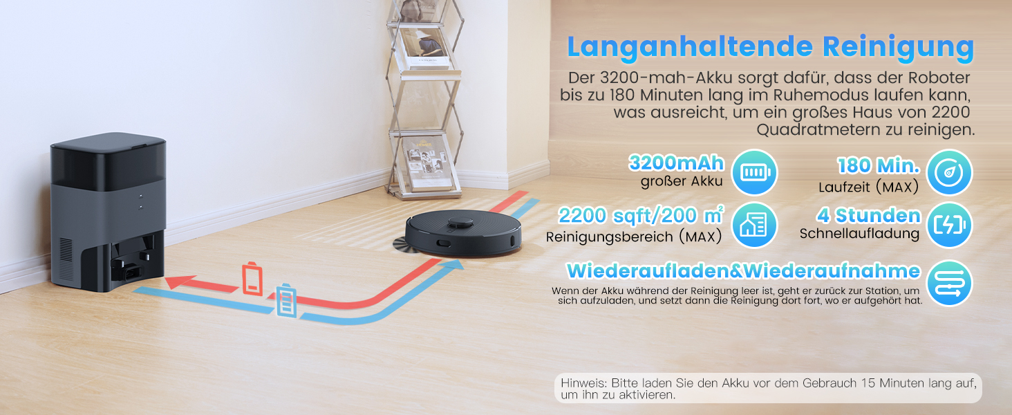 Робот-пилосос з функцією миття та станцією самоочищення, об'єм 3.5л, для килимів та шерсті тварин, з керуванням через додаток та Alexa, LiDAR навігація, час роботи 180 хвилин (світло-чорний)