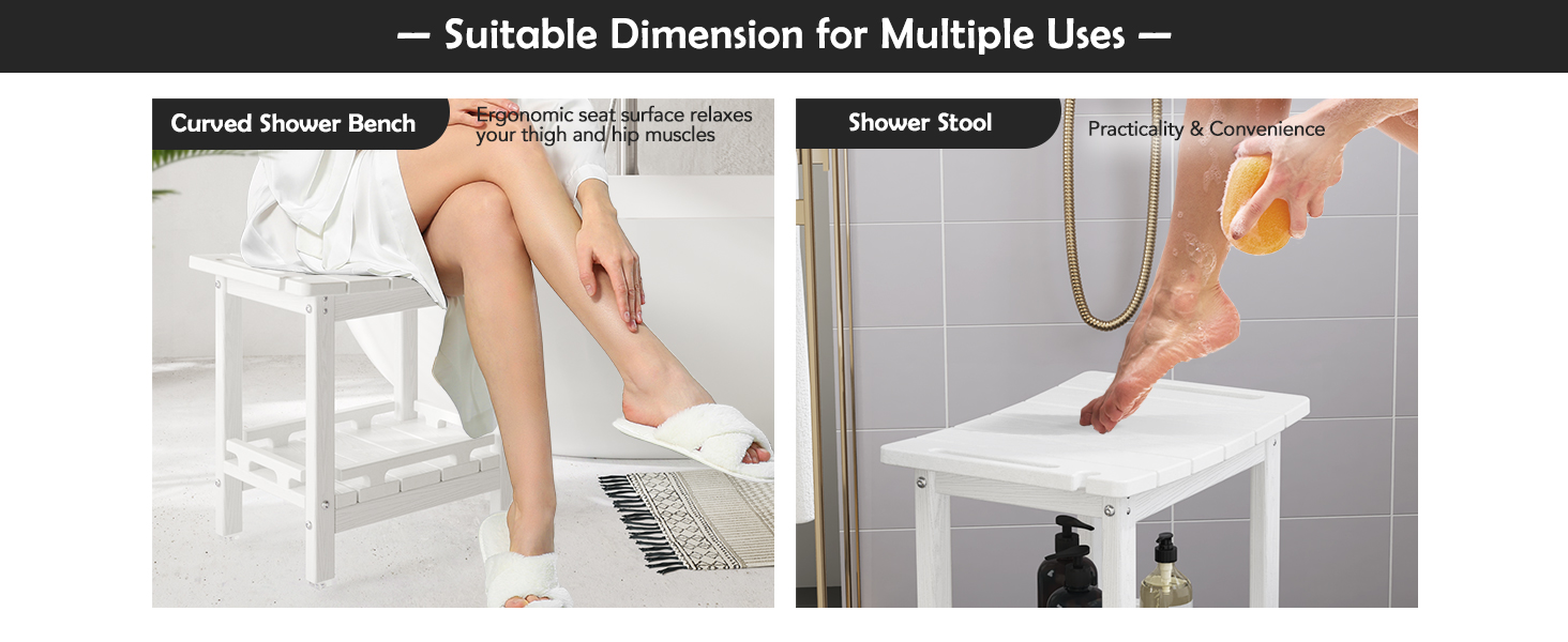 Двоярусний душовий стілець NALONE з HDPE, сучасний дизайн, антиковзні накладки, ергономічний та водонепроникний квадратний стілець для душу