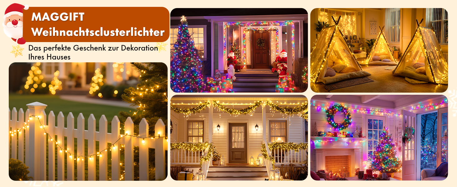 Світлодіодна гірлянда MAGGIFT Cluster 20м, 1000 LED, теплий білий колір, водонепроникна для вулиці та дому, з пультом, таймером та 8 режимами освітлення
