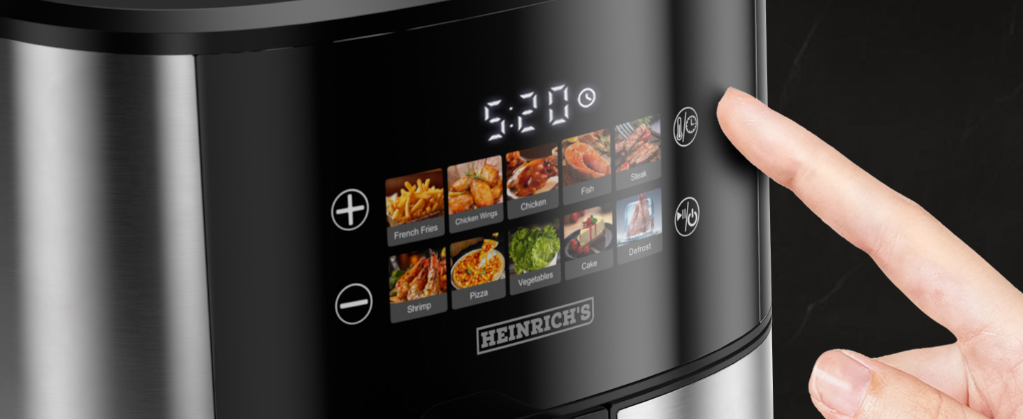 Аерофритюрниця HEINRICHS XXL 9L 10-в-1 з LED-дисплеєм та сенсорним керуванням, потужність 1800W, чаша для посудомийки