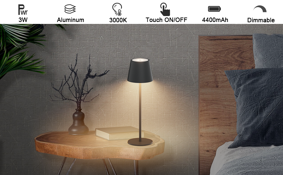 Klighten 2 шт. LED бездротові диммерні настільні лампи Anthrazit, перезарядна лампа USB-C для дому та вулиці, тепле світло 3000K, алюміній, IP54 вологостійка, антрацит