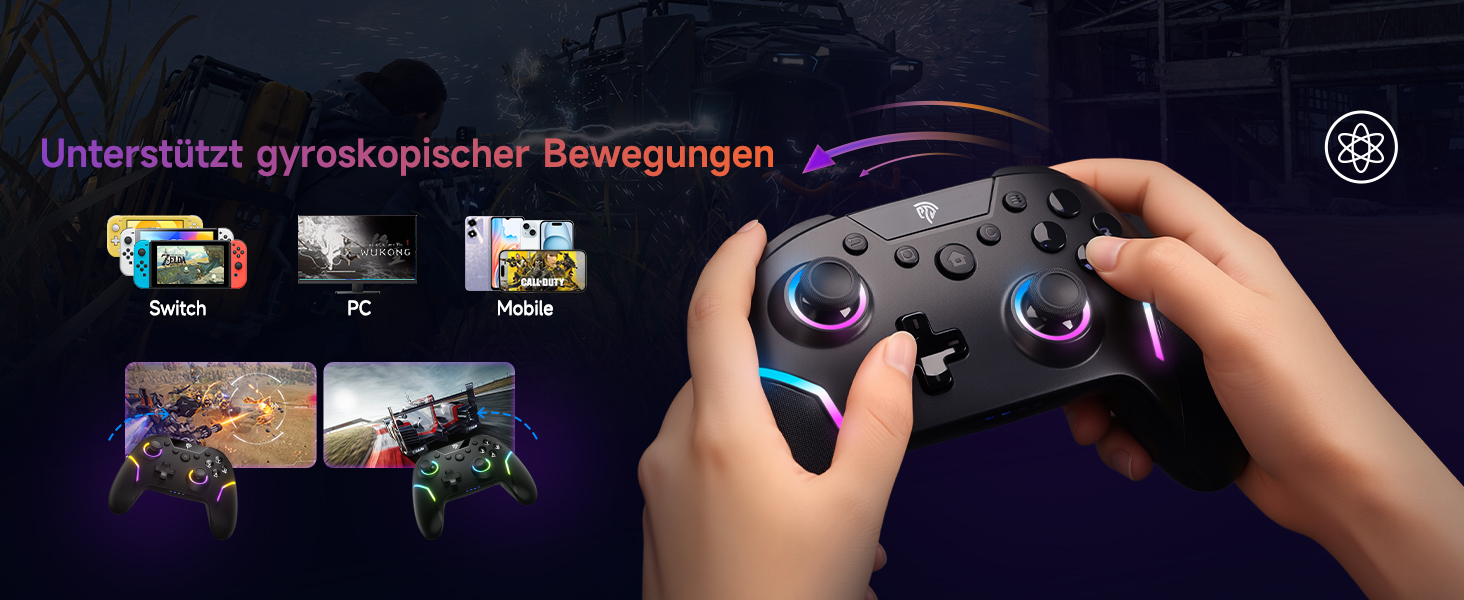 Бездротовий контролер EasySMX X20 з RGB підсвічуванням для PC, Switch, Android. 2 в 1 тригери, знімний джойстик, механічні кнопки, 6-осьовий гіроскоп, білий (чорний)