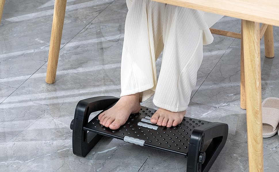 Підніжка для столу з регулюванням висоти та кута на 6 рівнів, з масажем, протиковзка, для зняття болю в ногах, колінах та спині, ідеальна для дому, офісу та подорожей, з трьома ніжками