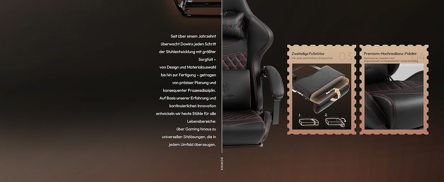 Ігровий крісло Dowinx з регульованою підніжкою, масажним поперековим валиком та офісним комфортом, до 200 кг, кут нахилу спинки 165°, чорний