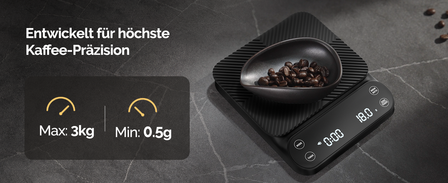 Ваги для кави Maestri House S3 з таймером, 3 кг/0,1 г, перезаряджувані, цифрові, для еспресо, з 3 режимами заварювання, регульованими співвідношеннями та індикатором потоку, для Pour Over, French Press – чорні