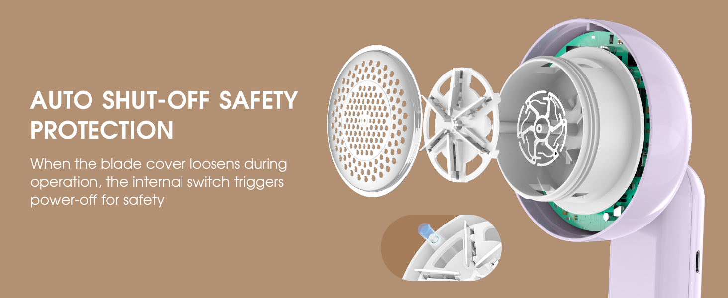 Електричний видальник ворсу COPPA з 6 лезами, 3 швидкості, перезаряджається, портативний, з індикатором заряду, для одягу (білий/фіолетовий)