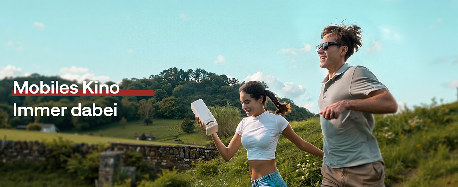 Портативний проєктор Aurzen Boom Air Mini з Google TV та Netflix, 4K, USB-C, Smart, Dolby Audio, WiFi, Bluetooth, автофокус TOF, поворотний штатив, кремово-білий