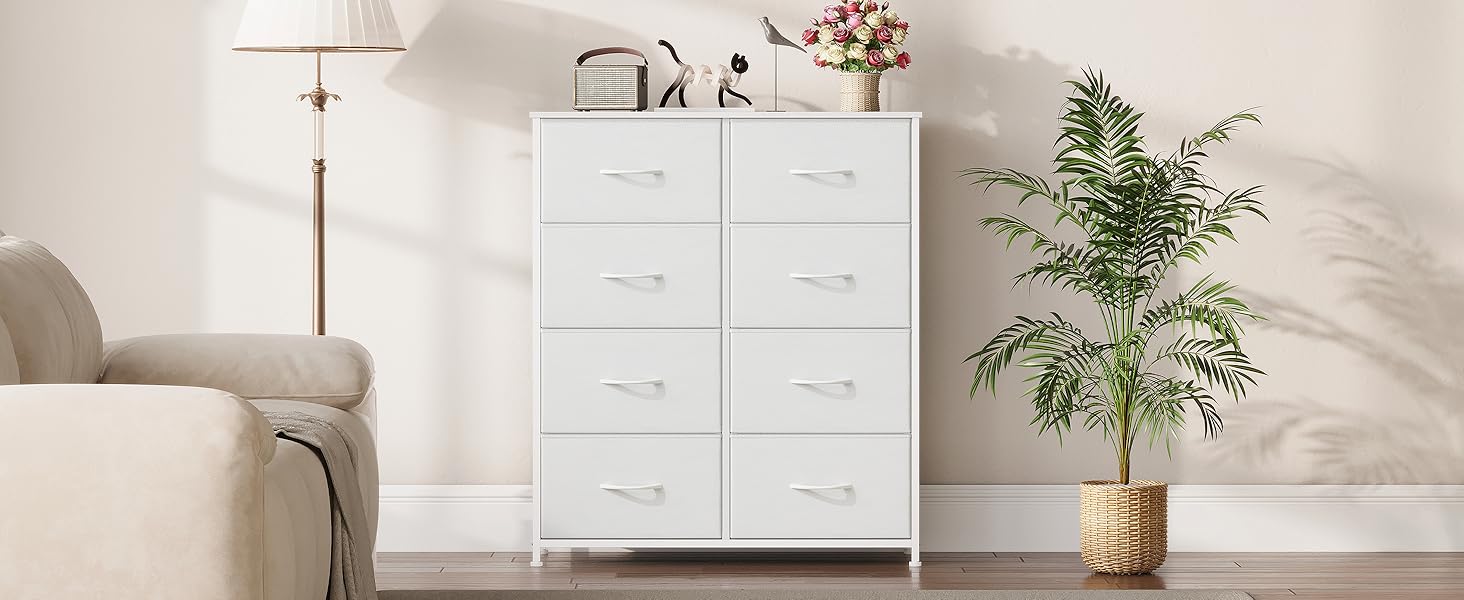 Комод з тканини з 8 шухляд, білий, 30x80x93 см