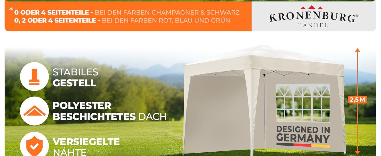 Павільйон Kronenburg розкладний, 3x3 м, водонепроникний, UV захист 50+, Champagner, з 4 боковими панелями