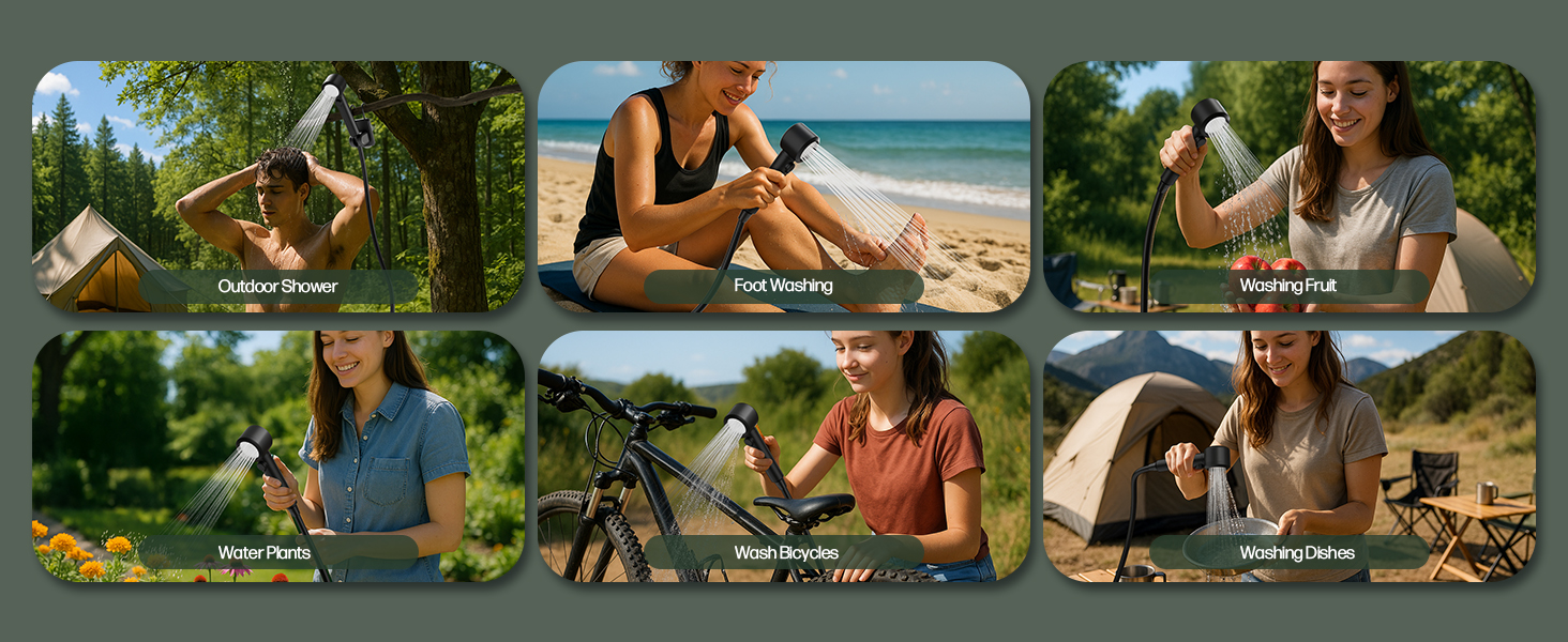 Митрікс Портативна душова система для кемпінгу: 10 л/хв, акумулятор 7800mAh, 4 режими, IPX8, для подорожей, автомийки, чорна