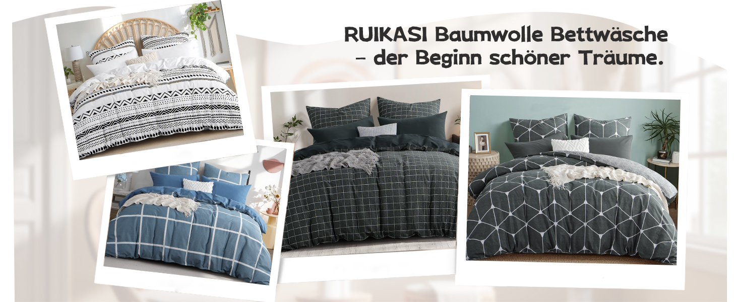 Комплект постільної білизни RUIKASI з бавовни, 4 предмети, антрацит, геометричний візерунок, 135x200 см