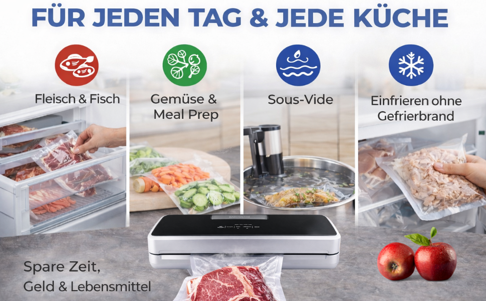 Вакууматор для продуктів BACHWERKE з рулоном та 10 пакетами, ширина шва 32 см, вакуумна машина для зберігання їжі, срібляста