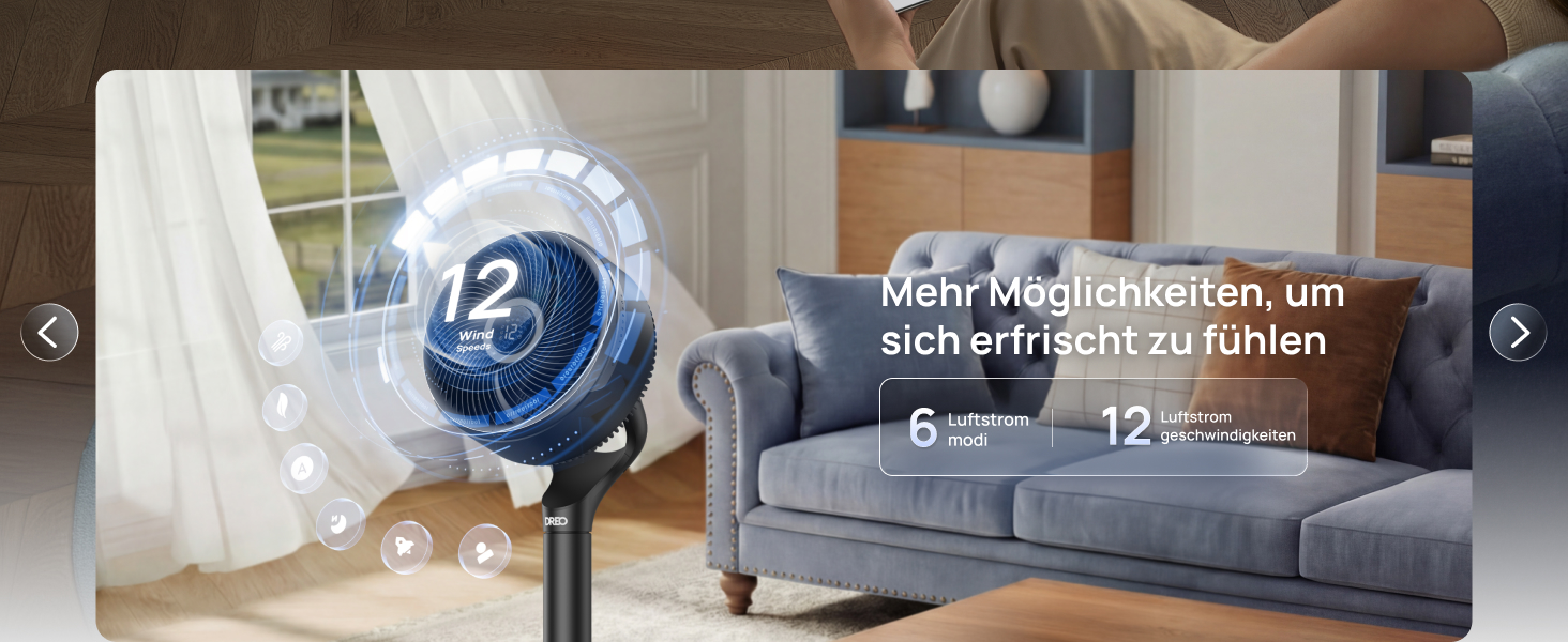 Вентилятор кімнатний DREO Smart-Ventilator: Охолодження, 150° осциляція, DC мотор, 12 режимів, пульт, таймер 12 год