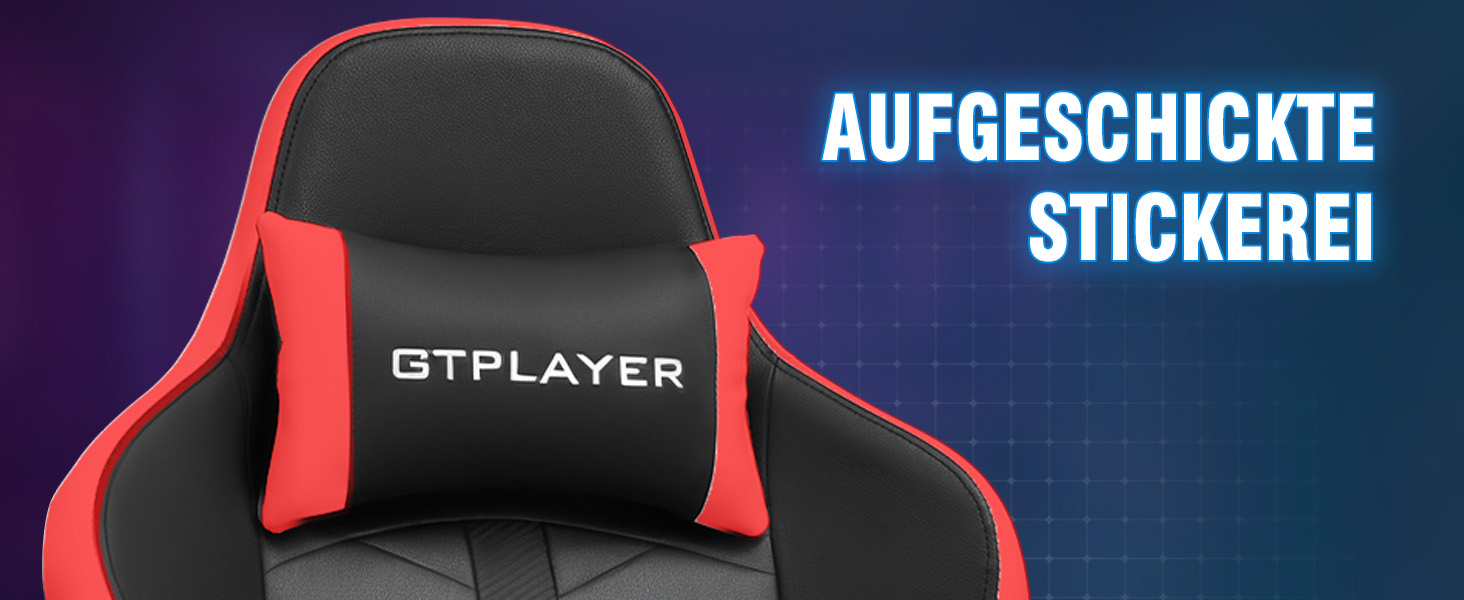 Ігровий крісло GTPLAYER з підніжкою, біло-червоний, 150 кг, ергономічний, з PU шкіри