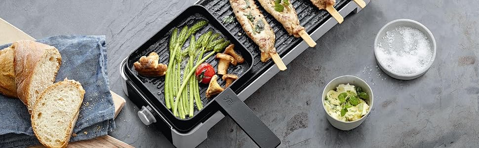 Електричний стіл-гриль WMF Küchenminis для 2 осіб з набором для овочів, 1000 Вт, регулювання температури