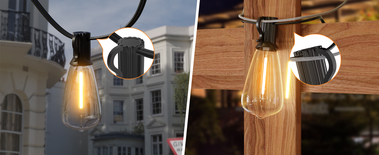 Ланцюжок вогнів GLUROO для вулиці, диммування, 45.7м, вологостійкий, з пульт, 75+2 G40, LED, для саду