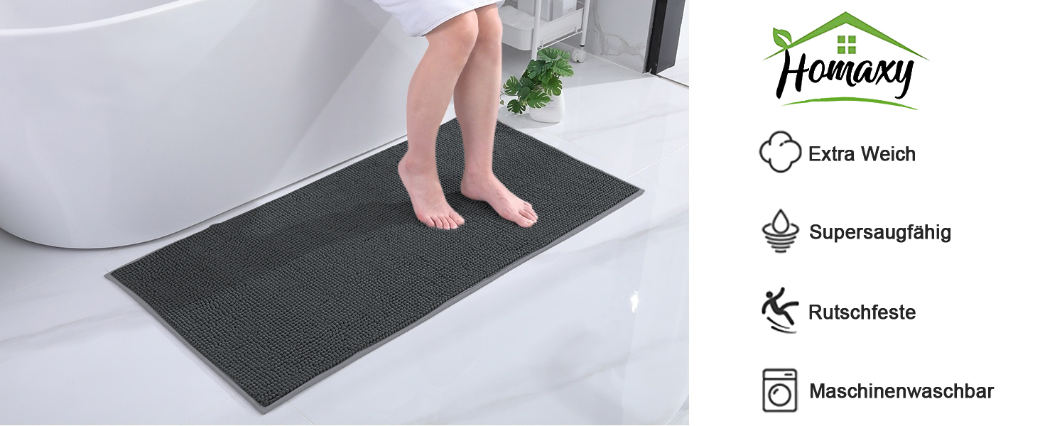 Набір килимків для ванної кімнати Homaxy з м'якої мазхі, 2 шт. (40x60 см + 60x90 см), антиковзаючі, сірі