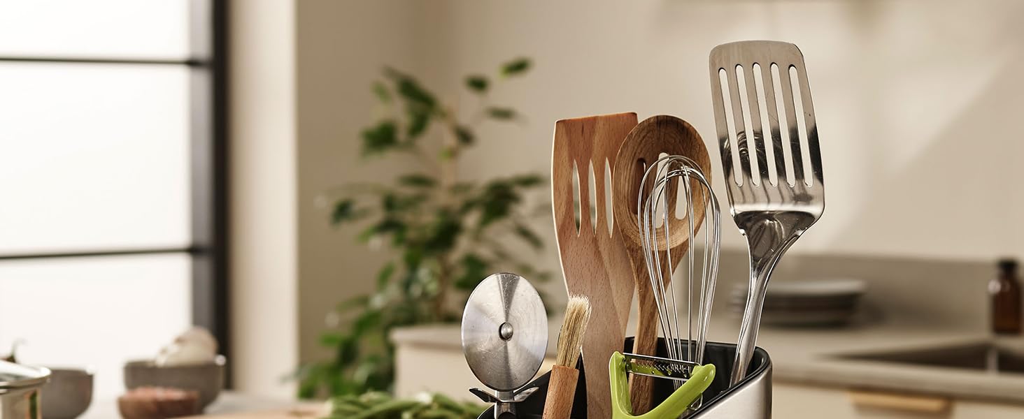 Підставка для кухонного інвентарю Joseph Joseph з нержавіючої сталі, сірого кольору, з роздільником та протиковзкими ніжками