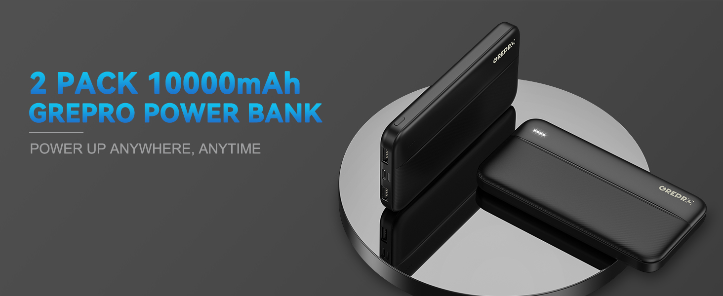 Комплект з 2 шт. , компактний з входами Type-C/Micro та 2 виходами USB/USB-C, Чорний, 10000mAh -