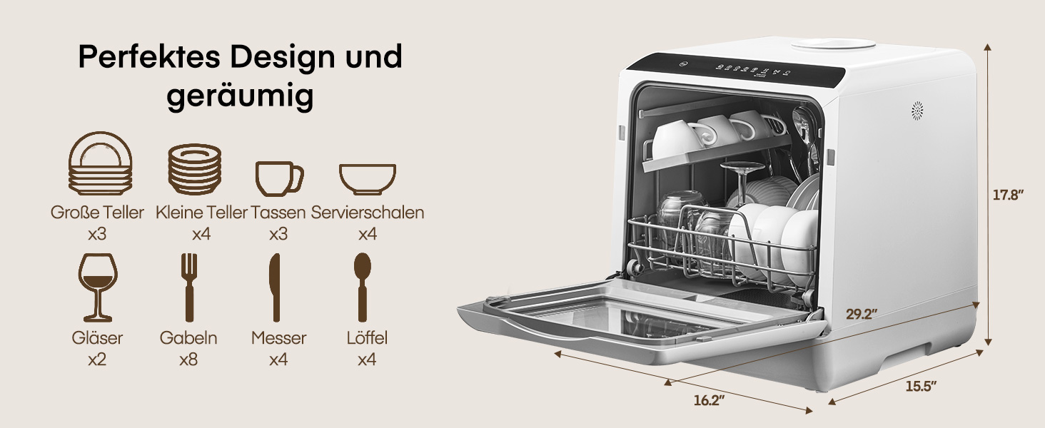 Посудомийна машина Fohere компактна 5л з таймером відкладеного старту (6 годин), 6 програм, для кухні, кемпінгу, автодому